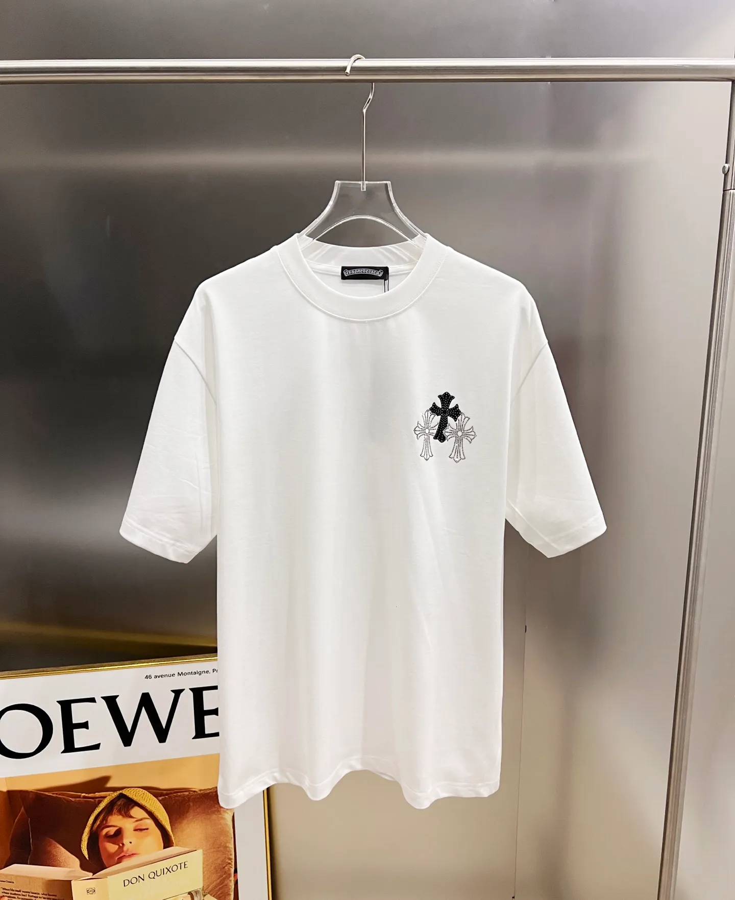 🅿️190 CH Crowe 2025 autumn and winter new short-sleeved T-shirt, cross foam technology + Middle Eastern Australian diamond design technology, the real thing is great🔥Same style for men and women, loose version, size S M L XL XXL five sizes black white